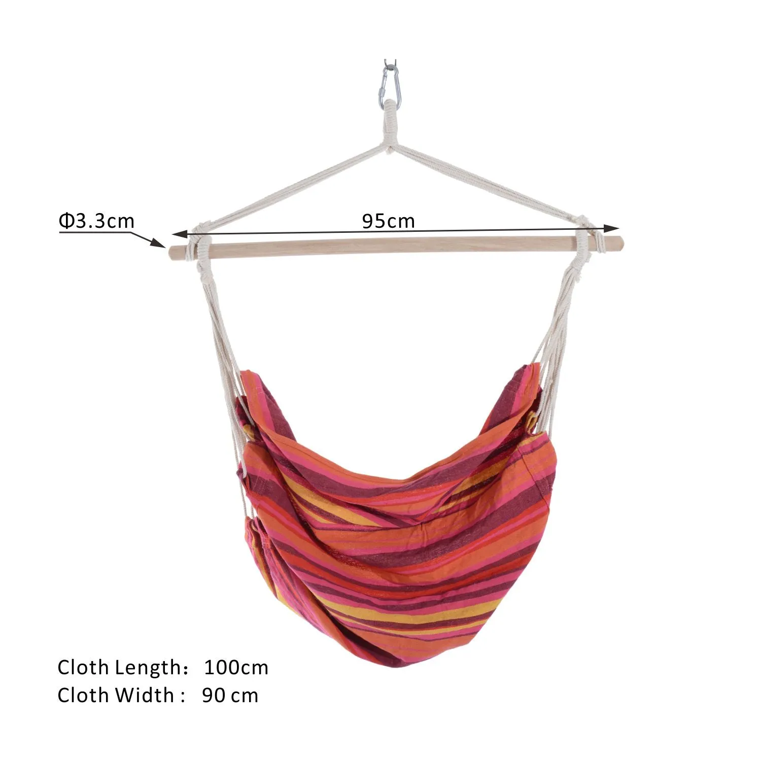 Outdoor Hammock Hanging Rope Chair Garden Yard Patio Swing Seat Wooden With High Quality Cotton Cloth And Ropes Red