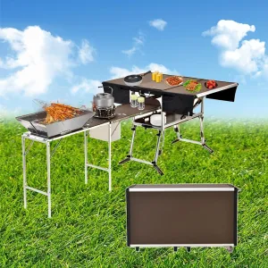 Outdoor Master Cook Station Aluminum Camping Table,Easy Carry Picnic Folding Table with kitchenware and Stove for RV BBQ Cooking Outdoor, Package 5