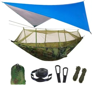Outdoor Mosquito Net Hammock Tent with Waterproof Rain Fly Canopy Awning Set Hammock Portable Sleep Swing for Hiking Camping Survival Travel