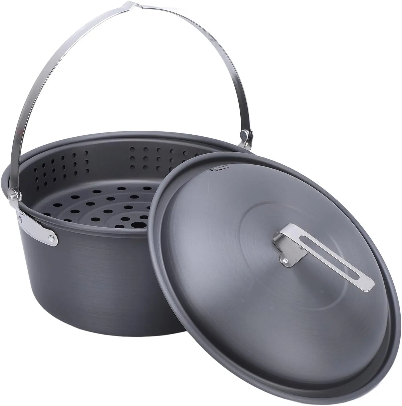 Outdoor Picnic Pot 5L Large Capacity Portable Camping Cookware Kit for Barbecue Cooking Boiling Steaming Grilling