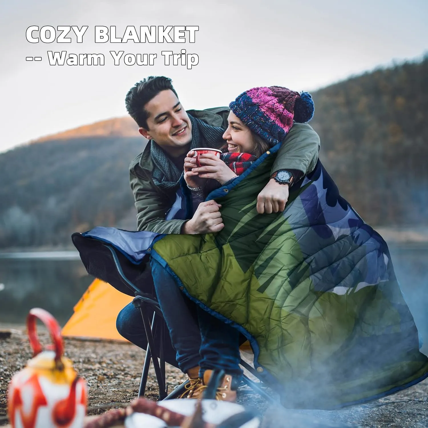 Outdoor Puffy Camping Blanket, Lightweight Windproof Warm Stadium Blanket, Packable Travel Camping Quilt for Cold Weather, Hiking, Backpacking, Sleeping, Hammock, Adventure 78"x 56"