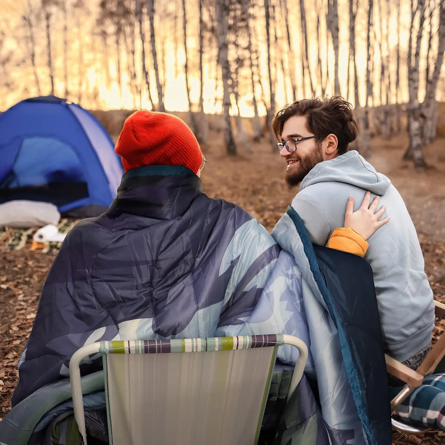 Outdoor Puffy Camping Blanket, Lightweight Windproof Warm Stadium Blanket, Packable Travel Camping Quilt for Cold Weather, Hiking, Backpacking, Sleeping, Hammock, Adventure 78"x 56"