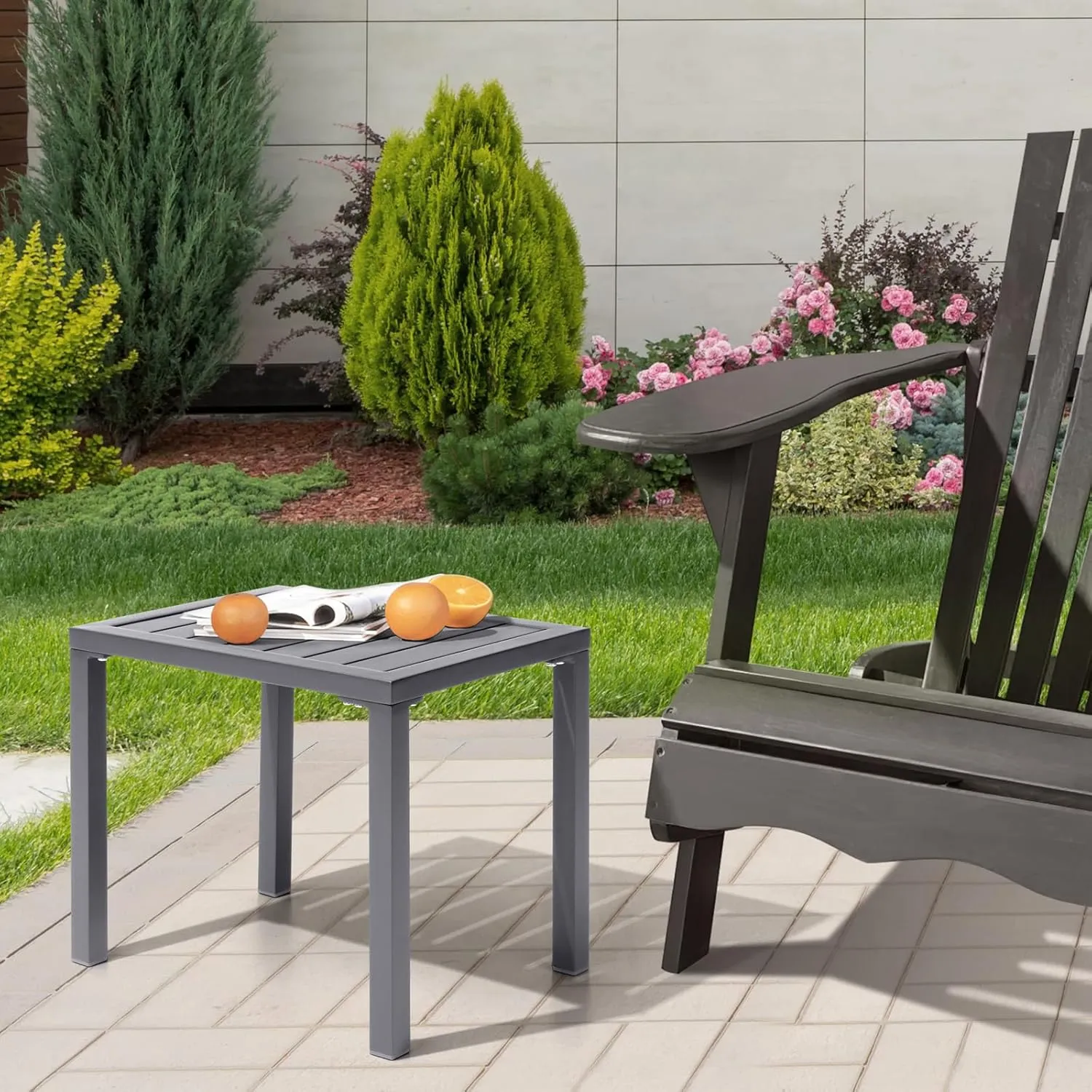 Outdoor Side Table Aluminum Small Outdoor Coffee Table Metal Outdoor End Table Outside Side Table for Patio Garden Bistro Poolside(Grey)