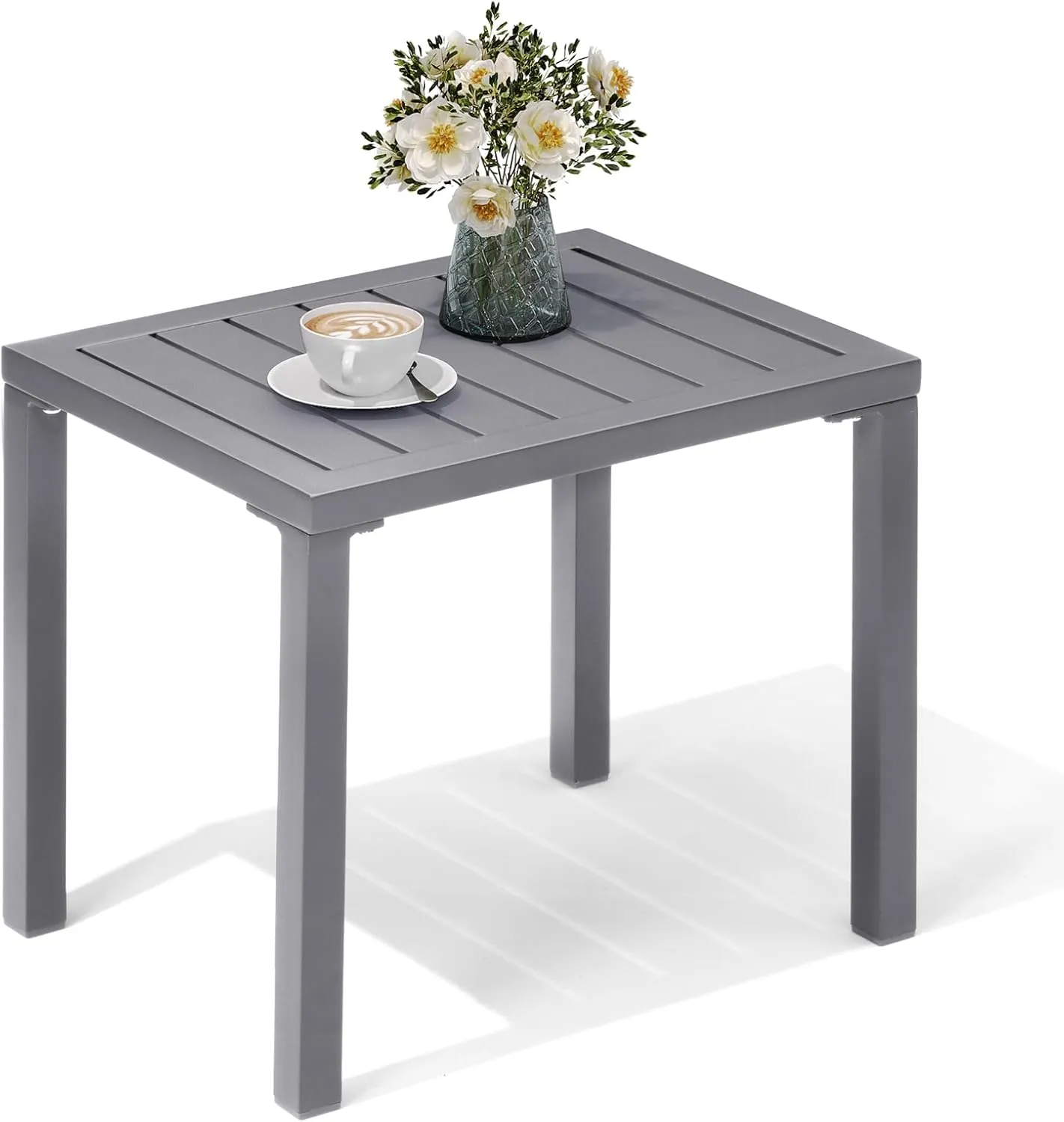 Outdoor Side Table Aluminum Small Outdoor Coffee Table Metal Outdoor End Table Outside Side Table for Patio Garden Bistro Poolside(Grey)