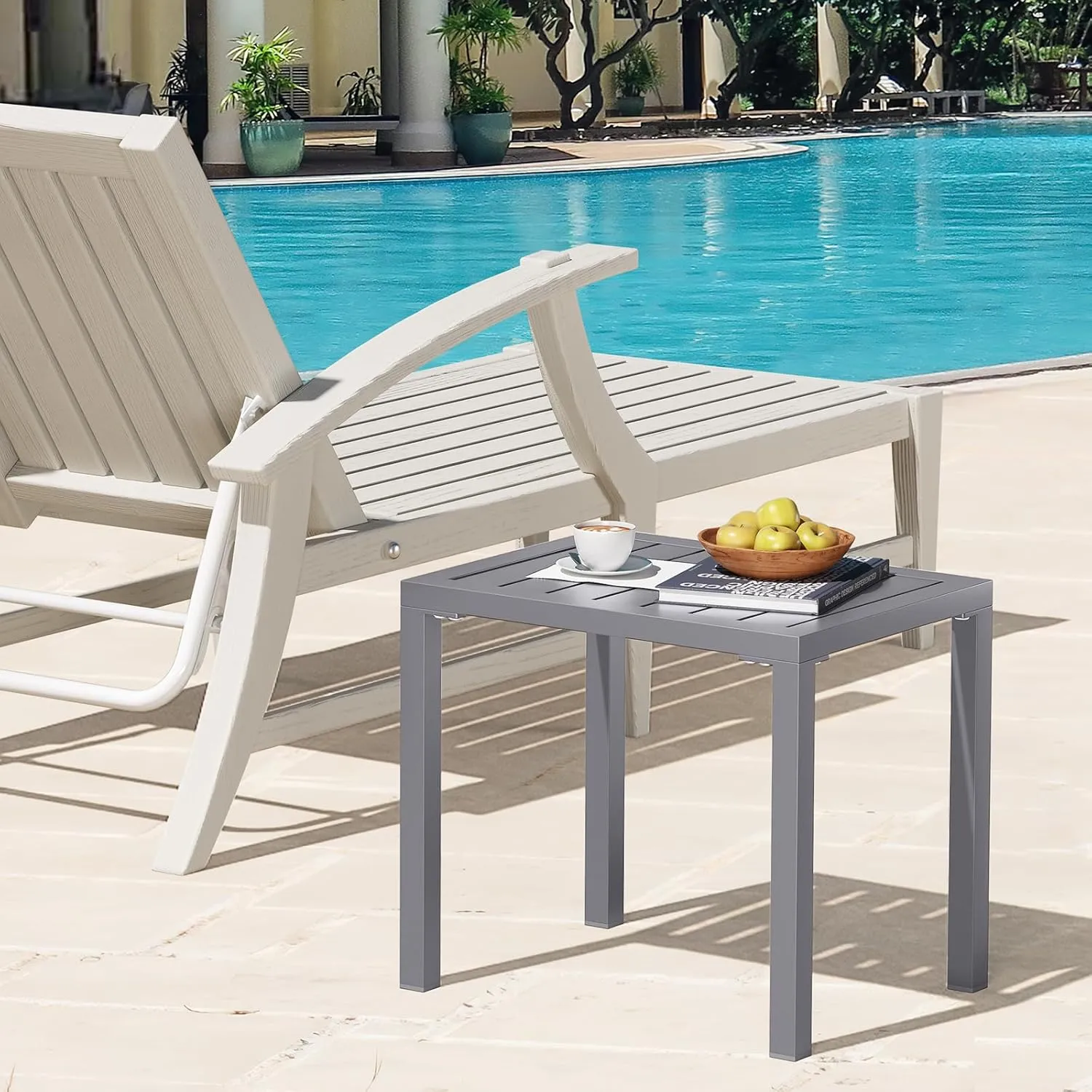 Outdoor Side Table Aluminum Small Outdoor Coffee Table Metal Outdoor End Table Outside Side Table for Patio Garden Bistro Poolside(Grey)
