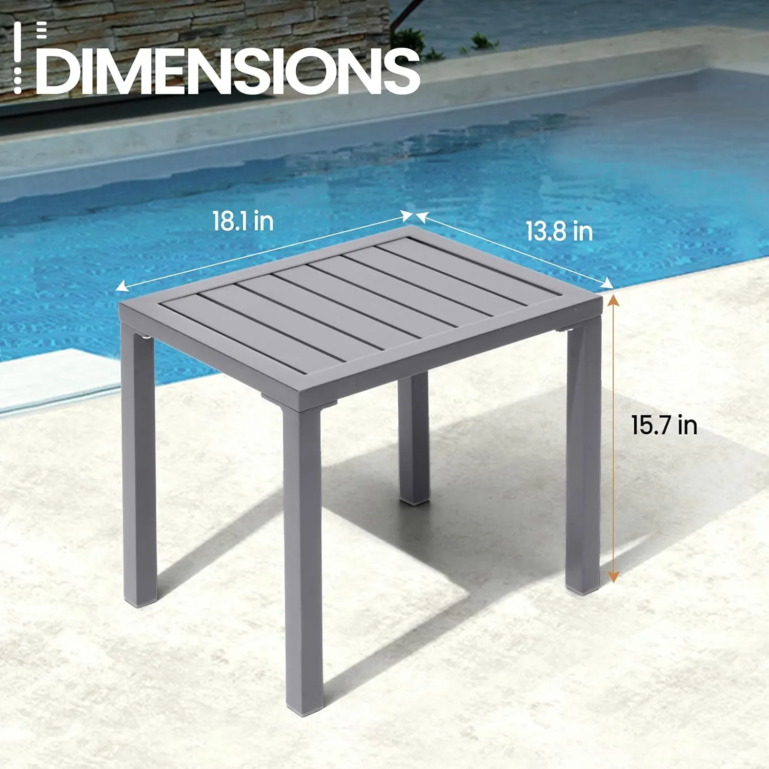 Outdoor Side Table Aluminum Small Outdoor Coffee Table Metal Outdoor End Table Outside Side Table for Patio Garden Bistro Poolside(Grey)