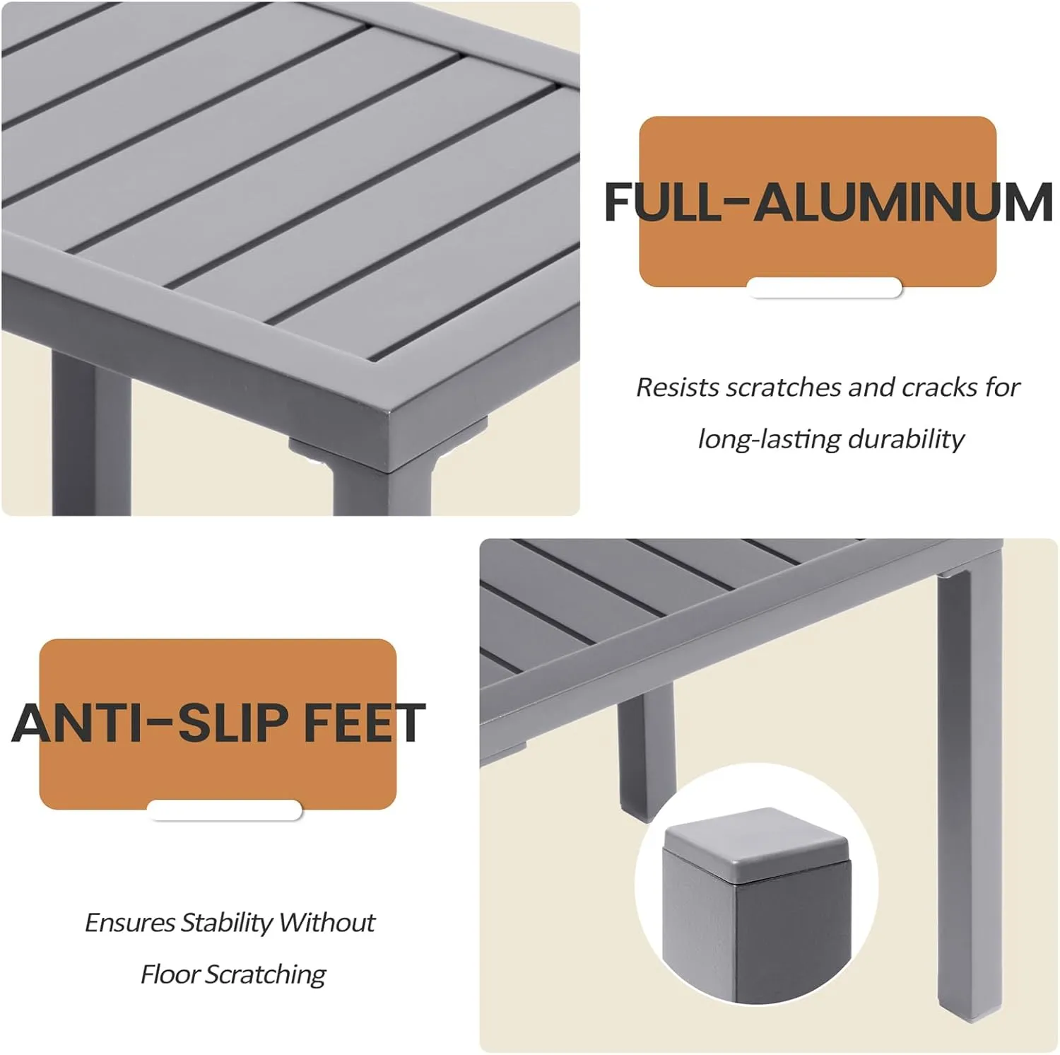 Outdoor Side Table Aluminum Small Outdoor Coffee Table Metal Outdoor End Table Outside Side Table for Patio Garden Bistro Poolside(Grey)