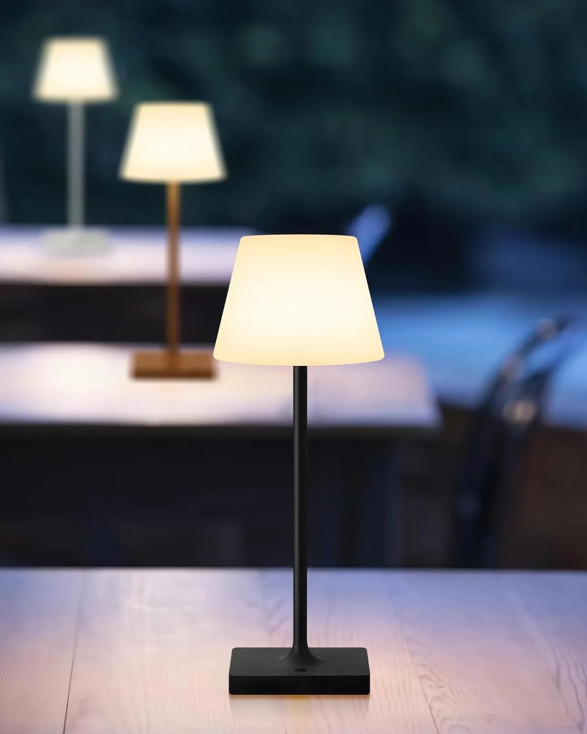 Outdoor Waterproof Cordless Table Lamp, 4000mAh Portable Rechargeable Battery Powered Dimmable LED Touch Table Light, Modern Night Light for Bedroom, Bathroom, Restaurant, Garden (Black 14.5")