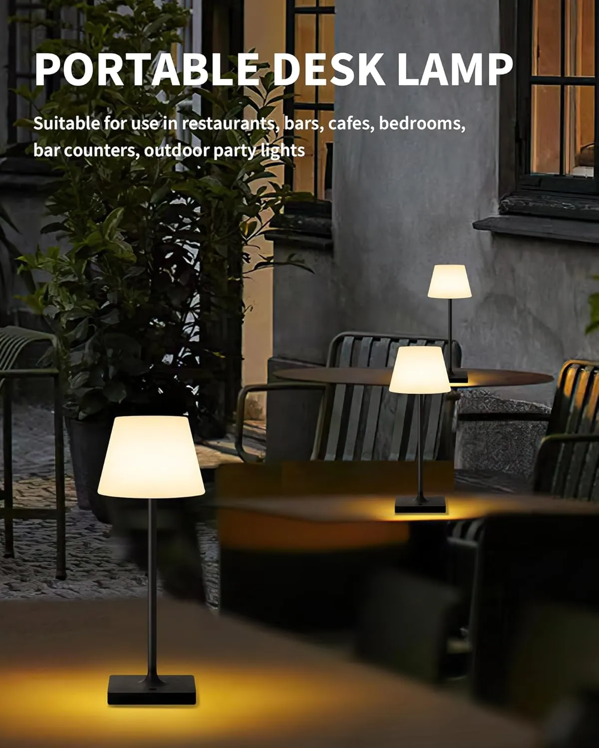Outdoor Waterproof Cordless Table Lamp, 4000mAh Portable Rechargeable Battery Powered Dimmable LED Touch Table Light, Modern Night Light for Bedroom, Bathroom, Restaurant, Garden (Black 14.5")