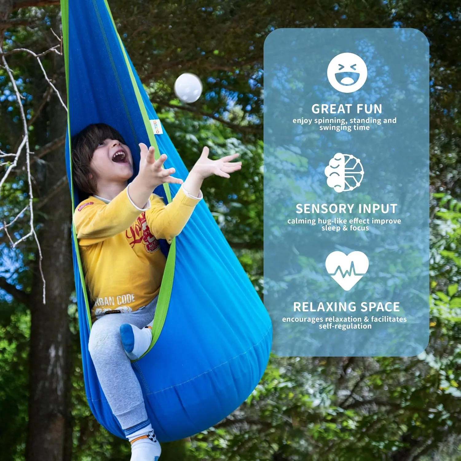 OUTREE Kids Pod Swing Seat, Cotton Child Hammock Swing Chair, Sensory Swing for Indoor and Outdoor Use, Blue