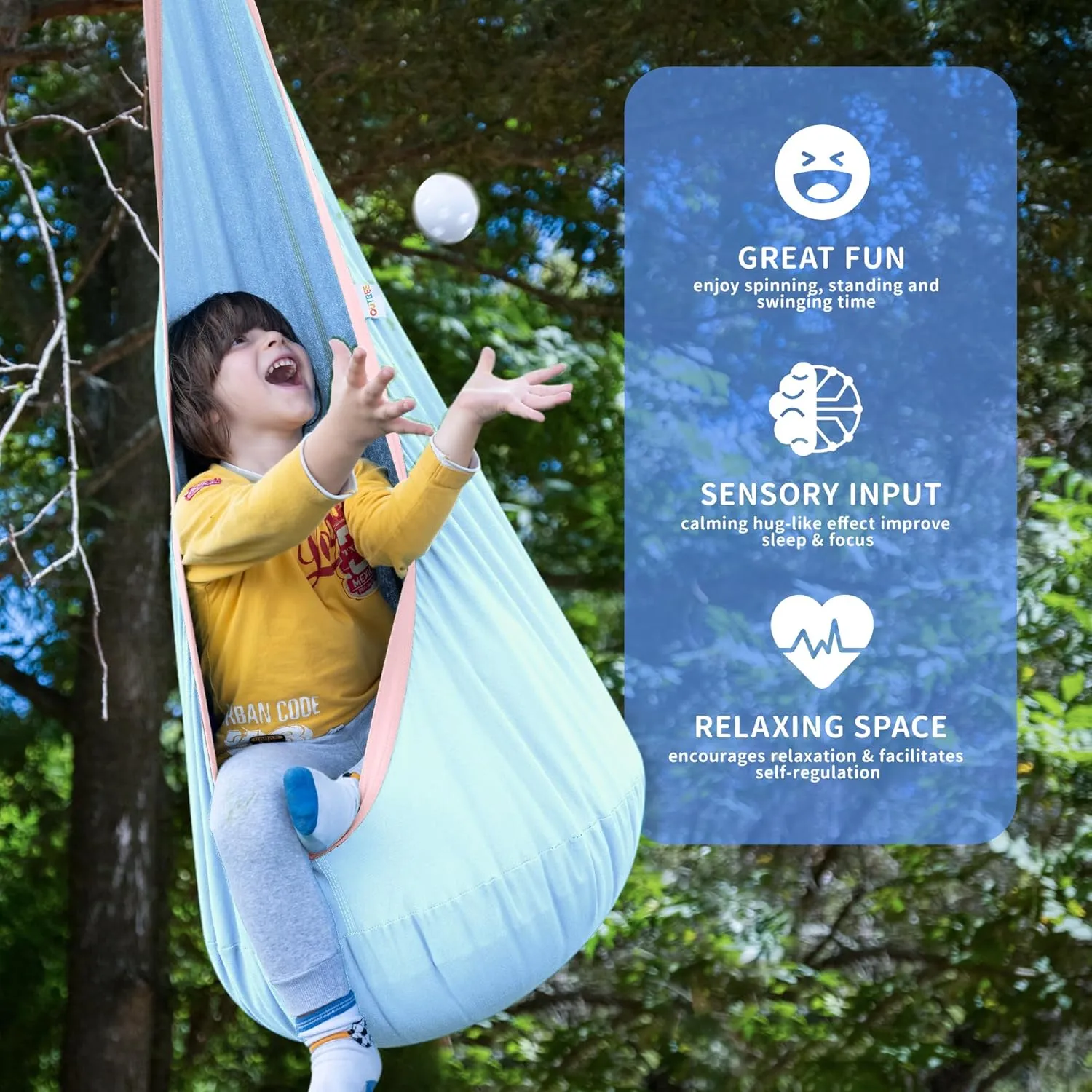 OUTREE Kids Pod Swing Seat, Cotton Child Hammock Swing Chair, Sensory Swing for Indoor and Outdoor Use, Macaron Blue