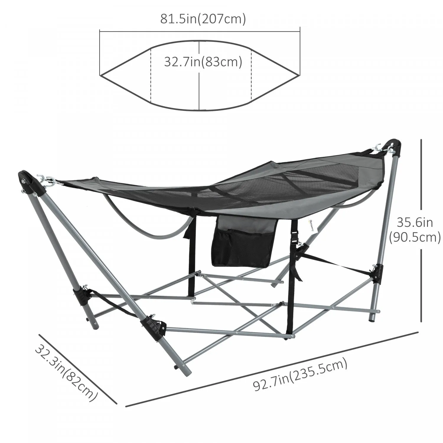 Outsunny Foldable Outdoor Hammock With Stand, Portable Hammock Bed With Carrying Bag And Pocket For |Outsunny Hamac Avec Support, Hamac Portable Avec Sac De Transport Et Poche Pour Le Voyage, La Plage,