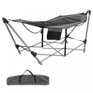 Outsunny Foldable Outdoor Hammock With Stand, Portable Hammock Bed With Carrying Bag And Pocket For |Outsunny Hamac Avec Support, Hamac Portable Avec Sac De Transport Et Poche Pour Le Voyage, La Plage,