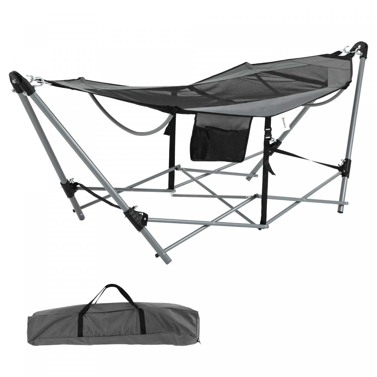 Outsunny Foldable Outdoor Hammock With Stand, Portable Hammock Bed With Carrying Bag And Pocket For |Outsunny Hamac Avec Support, Hamac Portable Avec Sac De Transport Et Poche Pour Le Voyage, La Plage,
