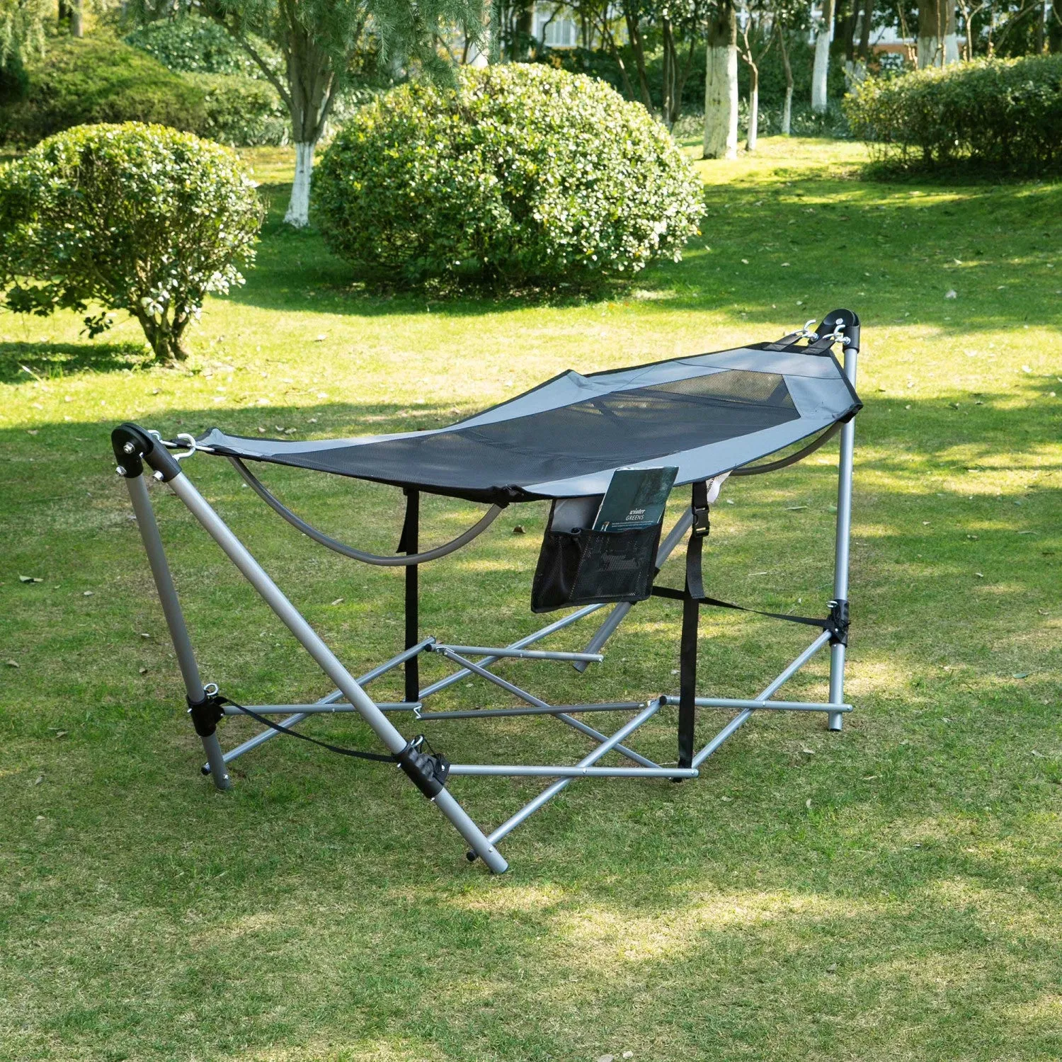 Outsunny Foldable Outdoor Hammock With Stand, Portable Hammock Bed With Carrying Bag And Pocket For |Outsunny Hamac Avec Support, Hamac Portable Avec Sac De Transport Et Poche Pour Le Voyage, La Plage,