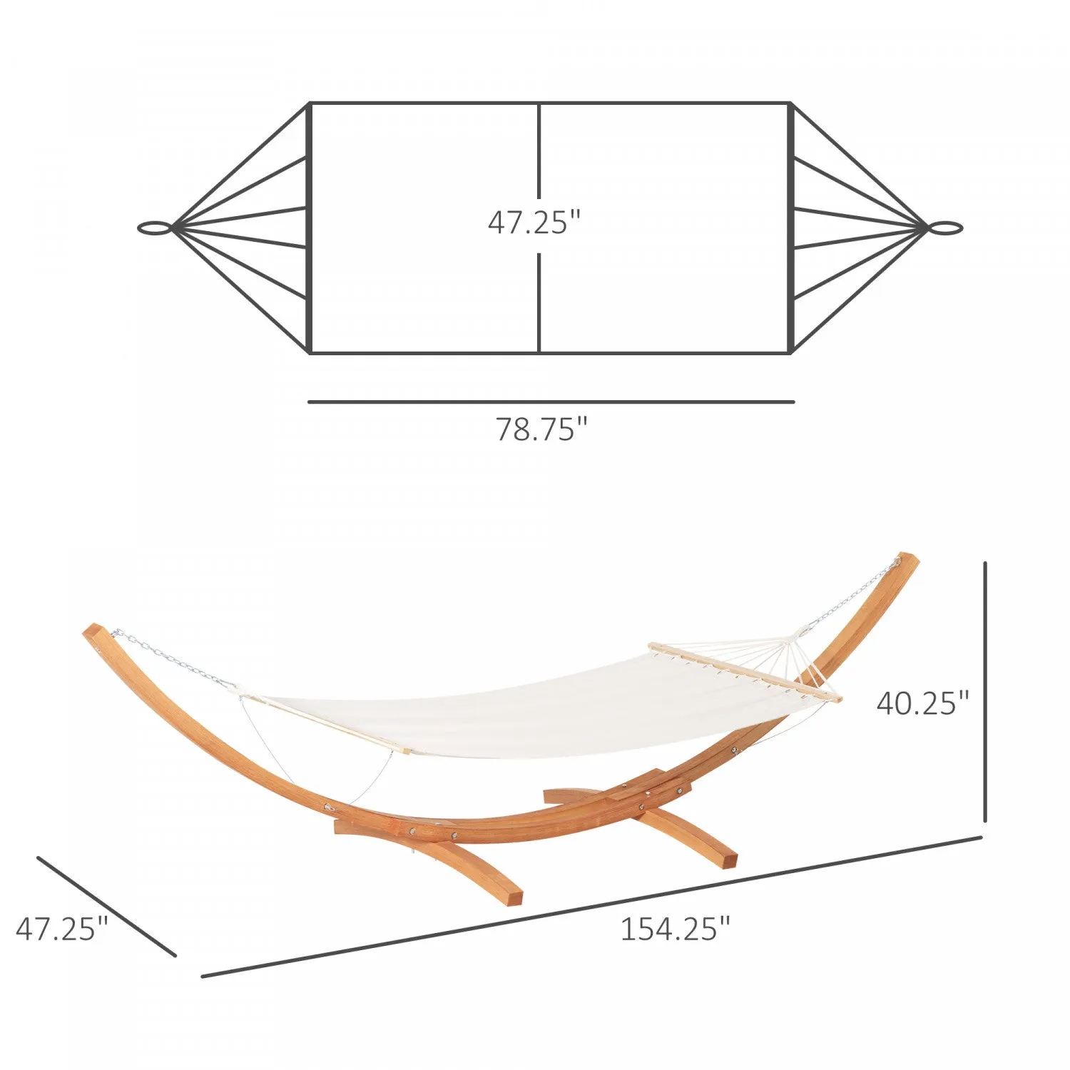 Outsunny Patio Hammock With Stand, Outdoor Arch Wooden Hammock Bed, Camping Hammock W/ Straps And Ho|Outsunny Hamac De Camping Arche Exterieure En Bois Hamac Lit Avec Support Avec Sangles Et Crochets,