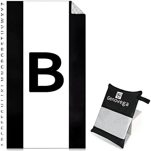 Oversized Monogrammed Microfiber Beach Towel Compact Sandproof Quick Dry Extra Large Packable Clearance Towels Personalized Customized Gifts for Travel Camping Friends Men Women Adults Black White B