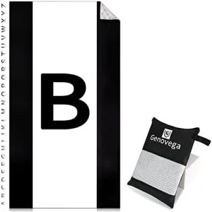 Oversized Monogrammed Microfiber Beach Towel Compact Sandproof Quick Dry Extra Large Packable Clearance Towels Personalized Customized Gifts for Travel Camping Friends Men Women Adults Black White B