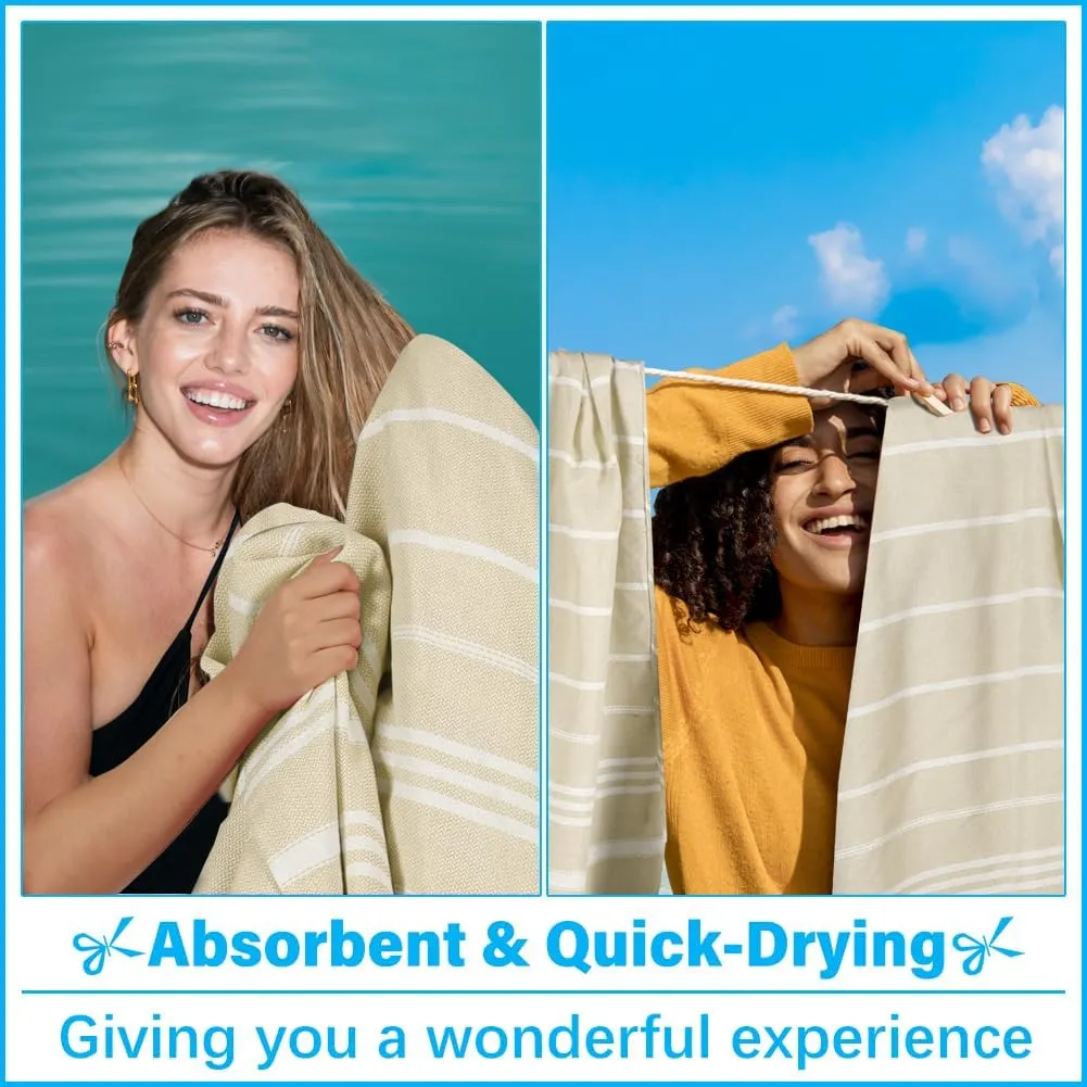 Oversized Turkish Beach Towel Blanket XXL Cotton Sandproof Towels Boho Woven Extra Large Big Sand Free Giant Throw Thick Blankets Huge Quilt XL Picnic Camping Necessities Cloud For Adult Gifts Beige