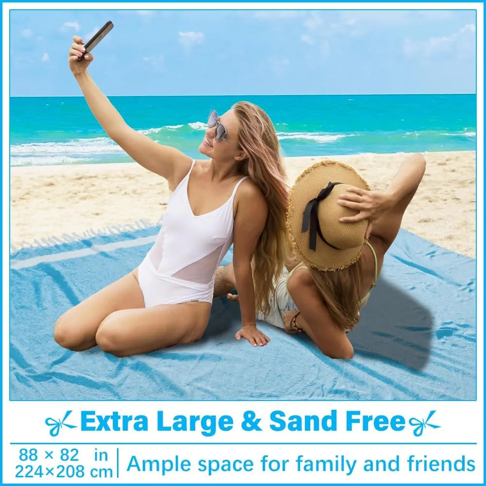 Oversized Turkish Beach Towel Blanket XXL Cotton Sandproof Towels Boho Woven Extra Large Big Sand Free Giant Throw Thick Blankets Huge Quilt XL Picnic Camping Necessities Cloud For Adult Gifts Blue