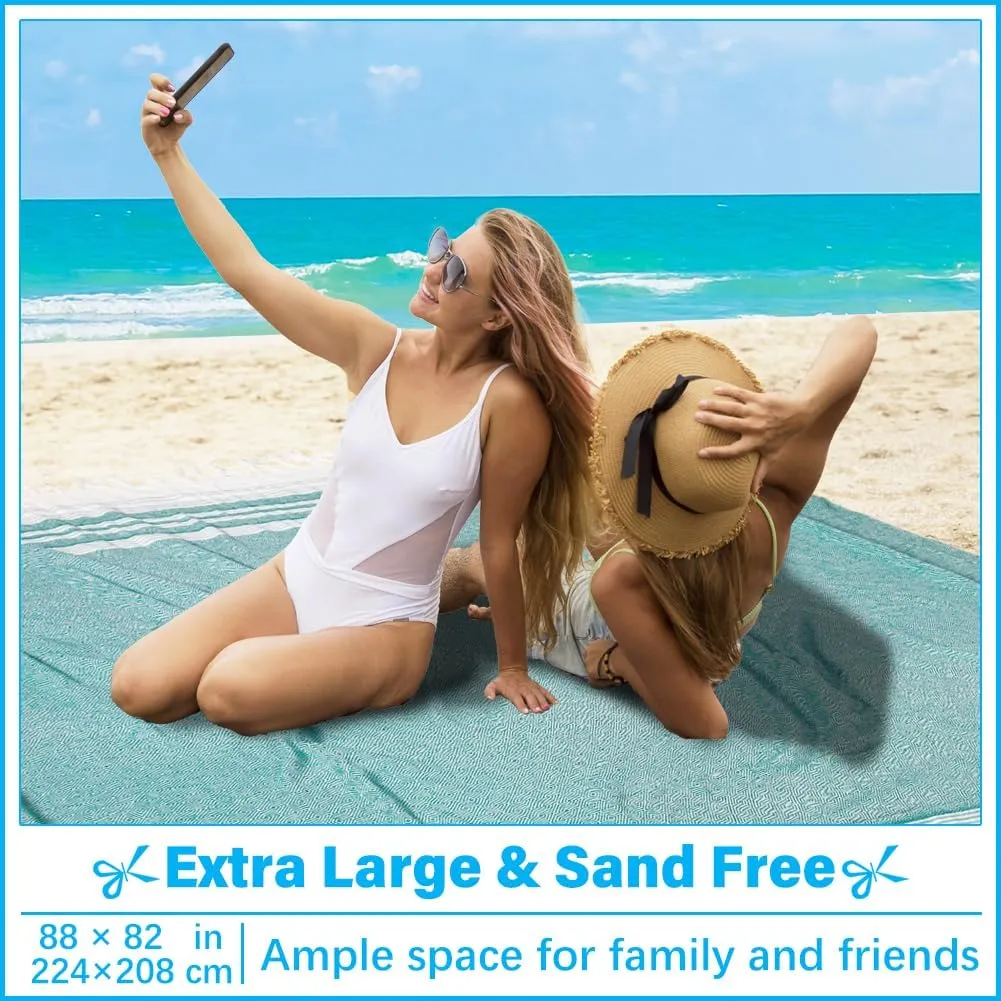 Oversized Turkish Beach Towel Blanket XXL Cotton Sandproof Towels Boho Woven Extra Large Big Sand Free Giant Throw Thick Blankets Huge Quilt XL Picnic Camping Necessities Cloud For Adult Gifts Teal