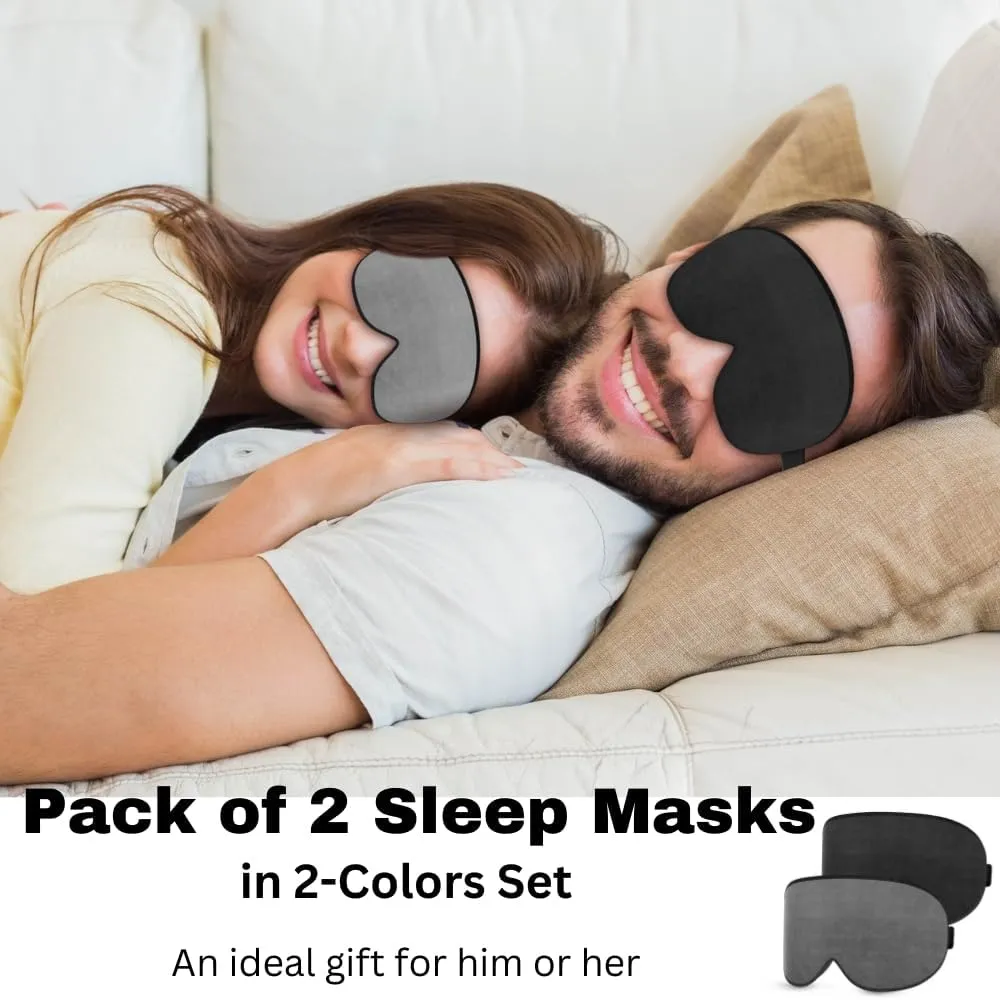 Pack of 2 Sleep Mask, Eye Mask for Sleeping, Eye Mask,100% Blackout Sleeping Mask, Sleep Masks for Men & Women, Zero Pressure Sleep Eye Mask with Adjustable Strap, Travel Essentials, 3D Sleep Masks