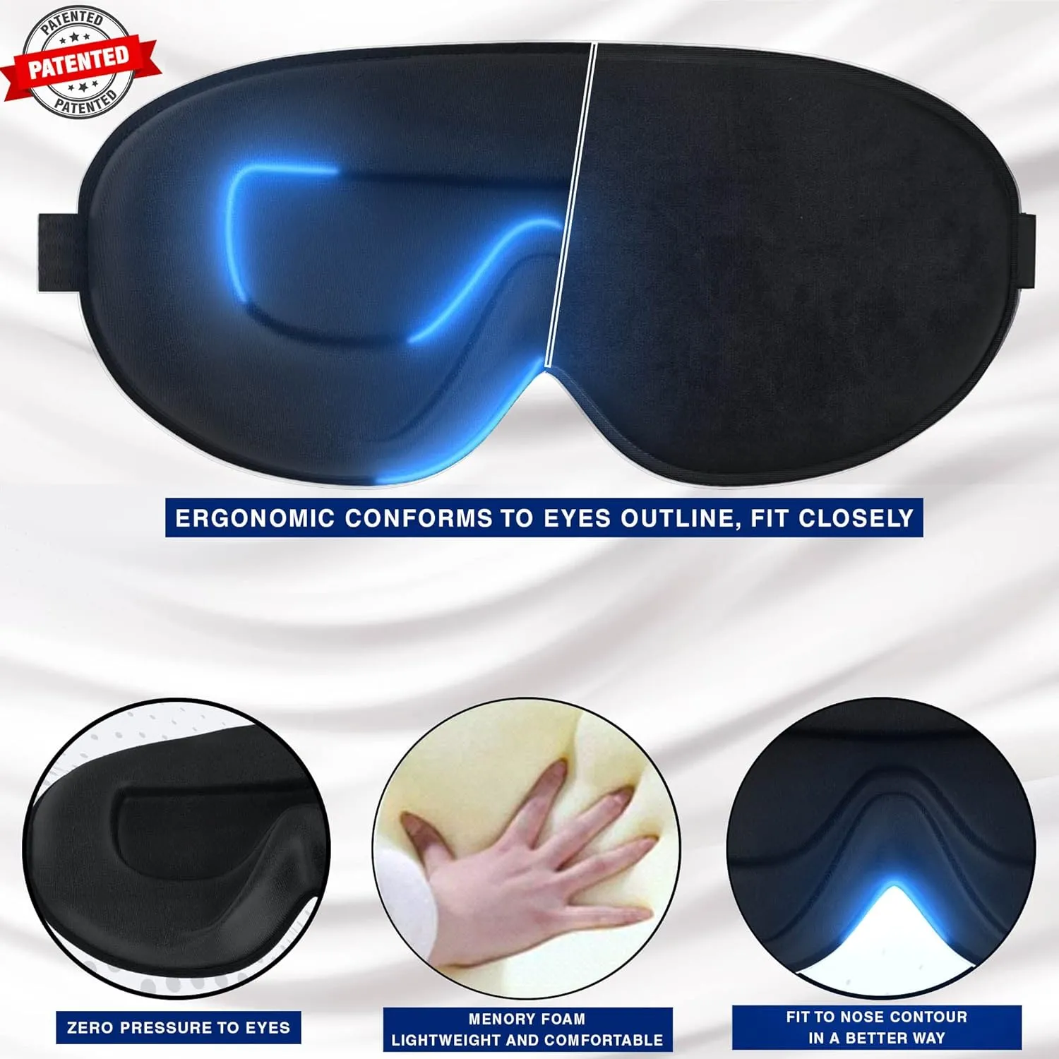 Pack of 2 Sleep Mask, Eye Mask for Sleeping, Eye Mask,100% Blackout Sleeping Mask, Sleep Masks for Men & Women, Zero Pressure Sleep Eye Mask with Adjustable Strap, Travel Essentials, 3D Sleep Masks