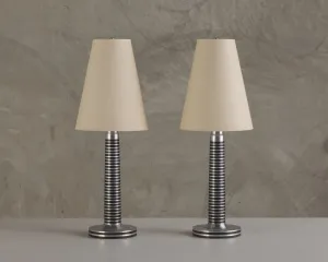 PAIR OF MACHINE AGE ALUMINUM LAMPS