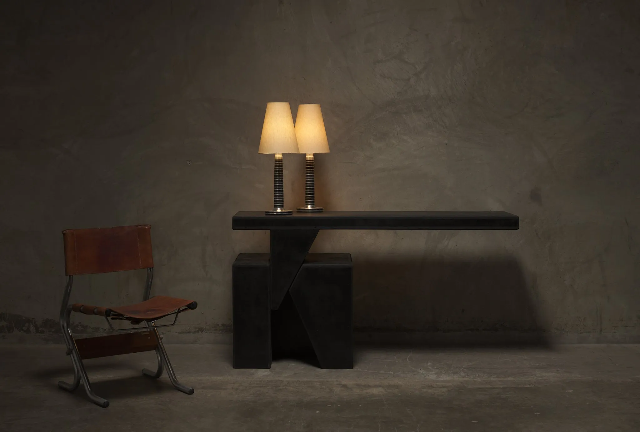 PAIR OF MACHINE AGE ALUMINUM LAMPS