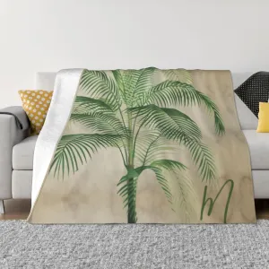 Palm Tree Tropical Vintage Elegant 60"X50" Flannel Blanket - 100% Soft Polyester, Lightweight and Warm, Suitable for Families, Camping, Travel