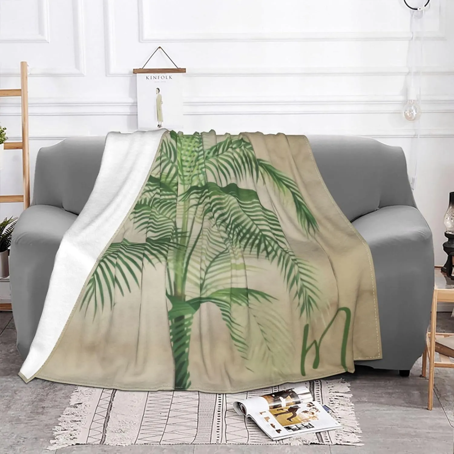 Palm Tree Tropical Vintage Elegant 60"X50" Flannel Blanket - 100% Soft Polyester, Lightweight and Warm, Suitable for Families, Camping, Travel