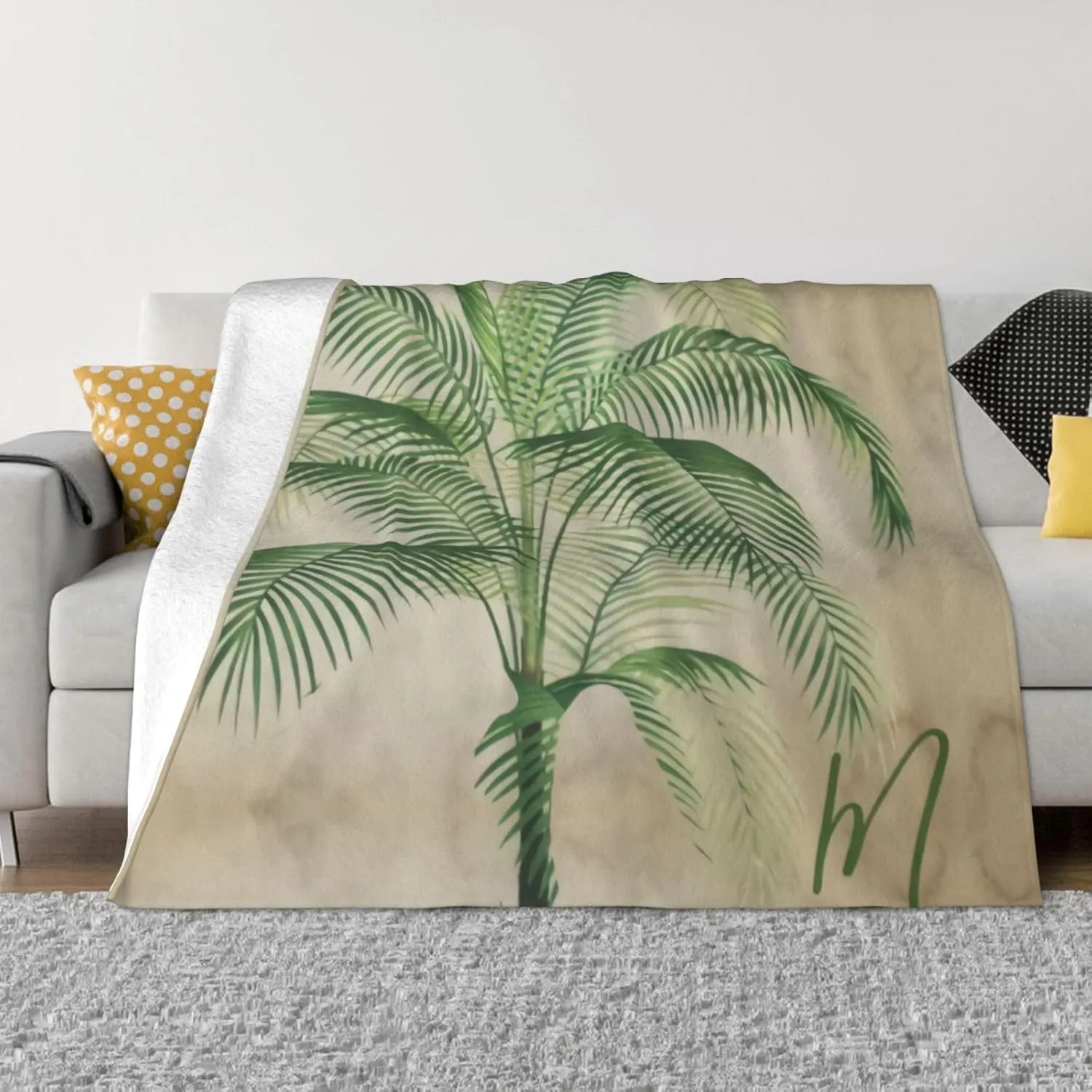 Palm Tree Tropical Vintage Elegant 60"X50" Flannel Blanket - 100% Soft Polyester, Lightweight and Warm, Suitable for Families, Camping, Travel