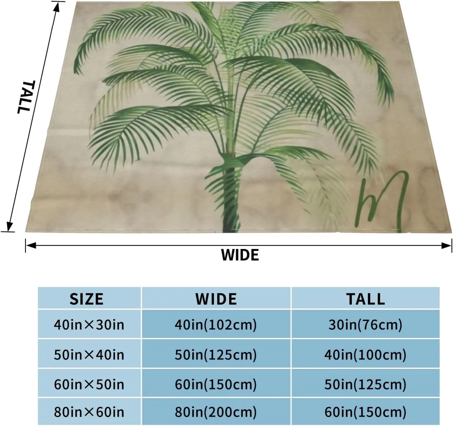 Palm Tree Tropical Vintage Elegant 60"X50" Flannel Blanket - 100% Soft Polyester, Lightweight and Warm, Suitable for Families, Camping, Travel