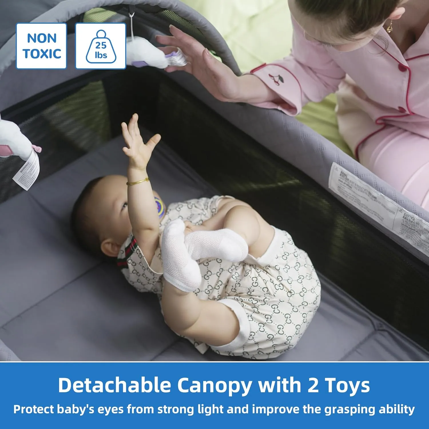 Pamo Babe Baby Playard with Canopy, Portable Crib with Changing Table