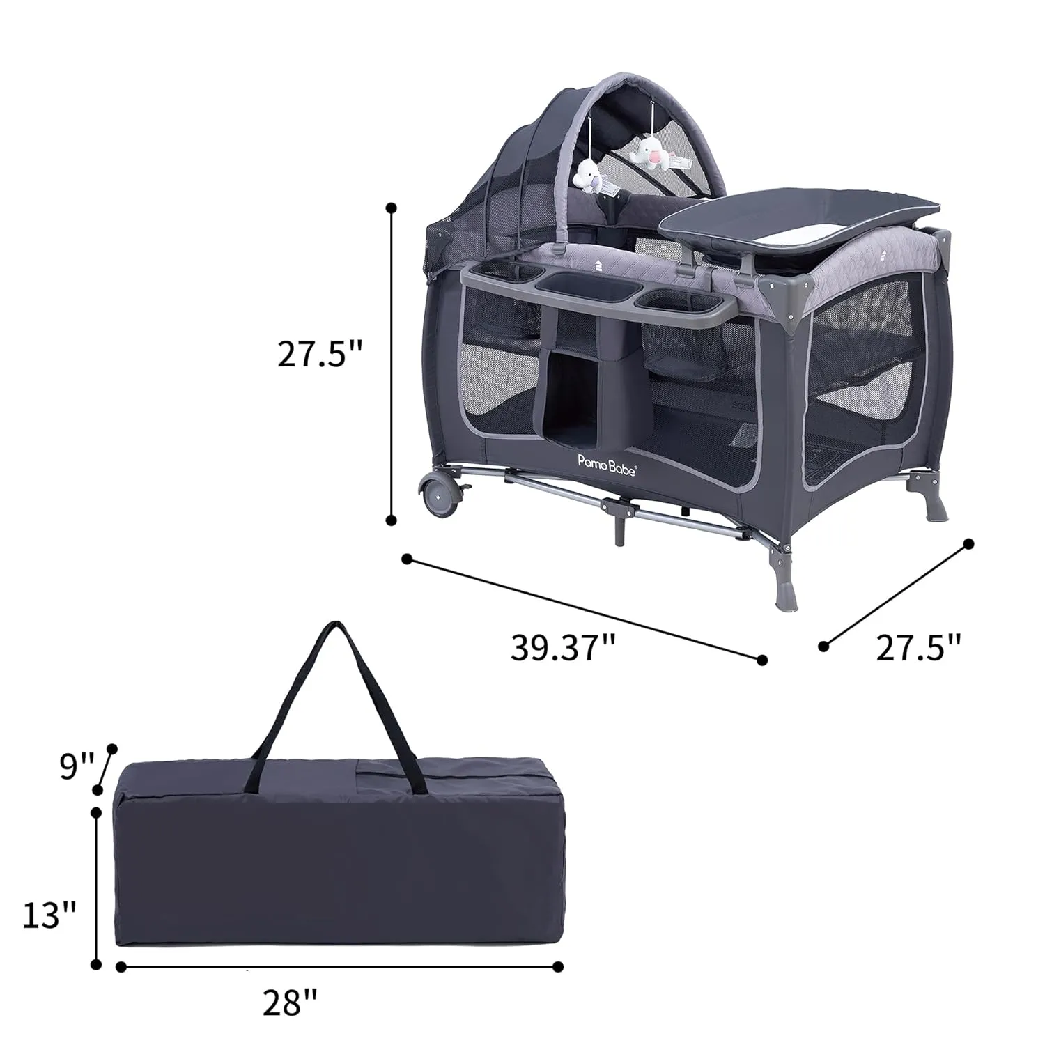 Pamo Babe Baby Playard with Canopy, Portable Crib with Changing Table
