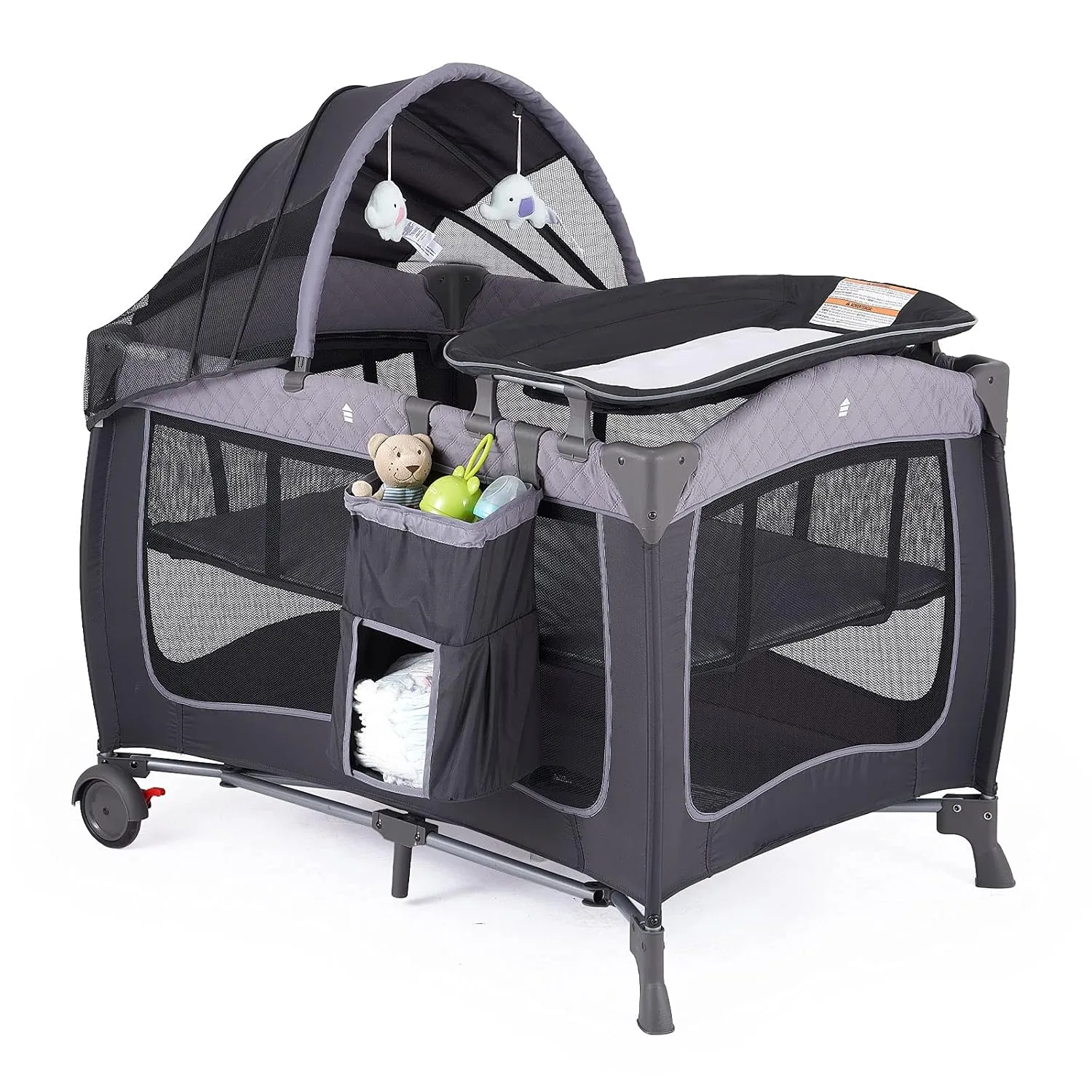Pamo Babe Baby Playard with Canopy, Portable Crib with Changing Table
