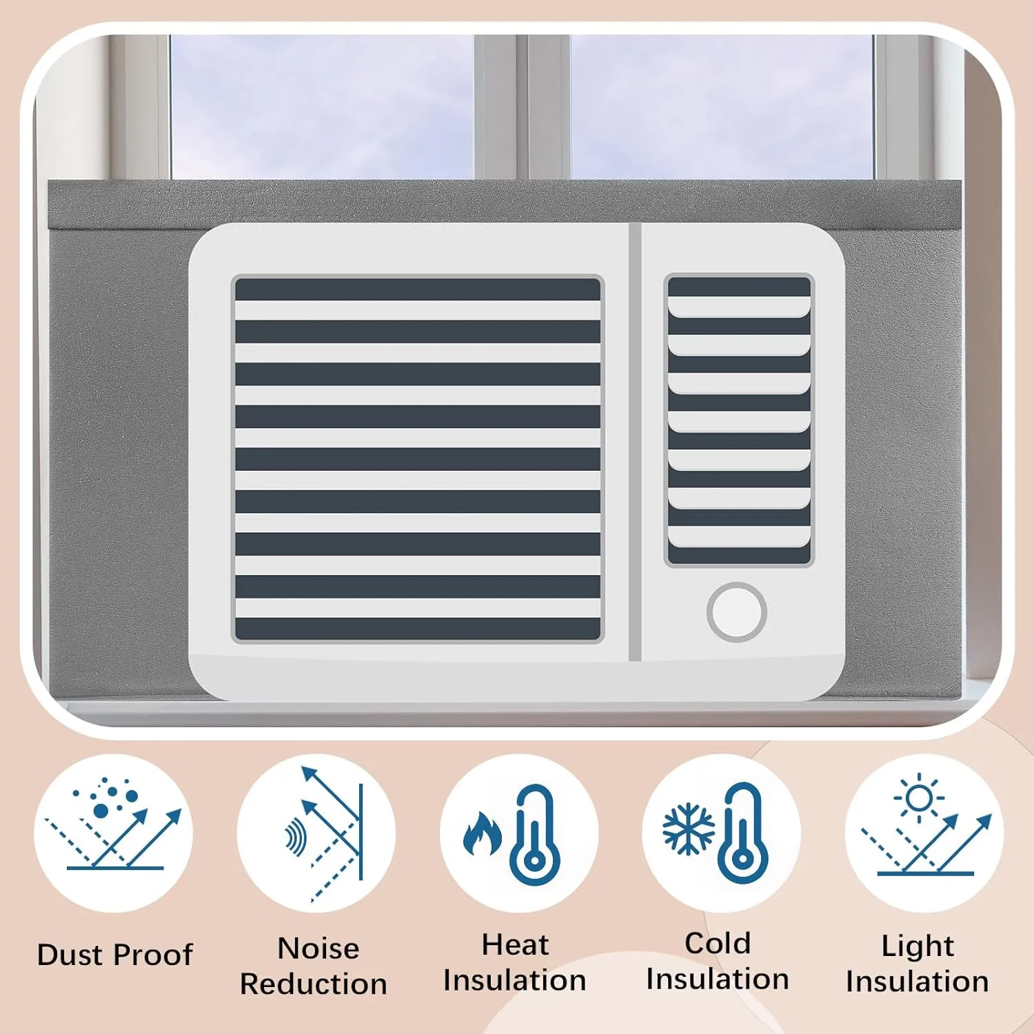 Pangda 4 Pcs Pcs 17 x 9 x 7/8 Inch Window Air Conditioner Insulated Foam Panels Insulation Winter Ac Side Surround Panels Kit with Top Seal Strip for Summer and Winter Indoor (Grey)