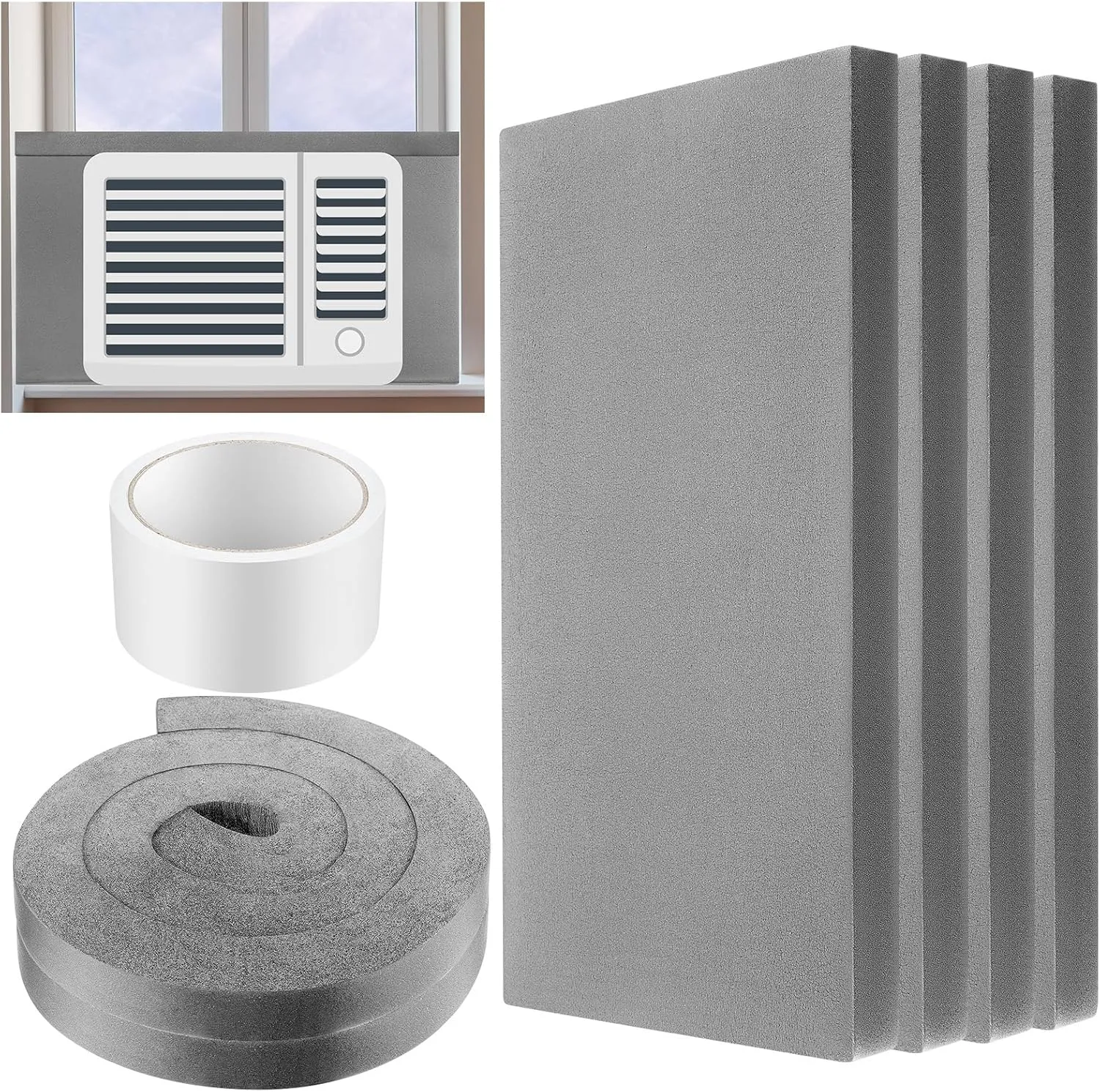 Pangda 4 Pcs Pcs 17 x 9 x 7/8 Inch Window Air Conditioner Insulated Foam Panels Insulation Winter Ac Side Surround Panels Kit with Top Seal Strip for Summer and Winter Indoor (Grey)