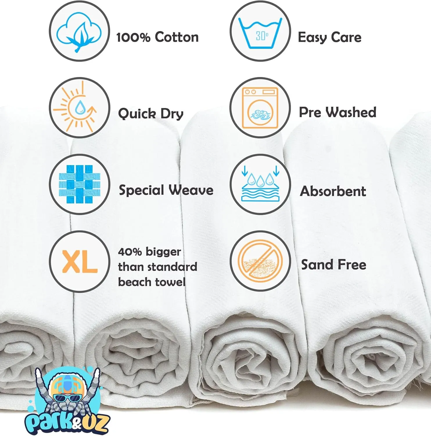 PARK & OZ Turkish Beach Towels 2-Pack – Oversized 100% Cotton Quick-Dry, Sand-Free & Ultra-Absorbent Blanket 72" x 40" – Lightweight Travel Towels for Beach, Pool, Spa, Gym, Camping & Home
