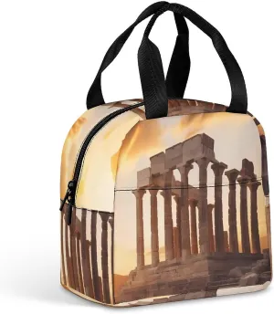 Parthenon Temple on A Sunset Funny Insulated Lunch Bag Reusable Lunch Tote Bags Portable Handbags for Work Picnic Travel