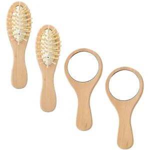 PartyKindom 2 Sets Portable Vanity Hair Brush and Mirror Set Handheld Cosmetic Kit with Brushes for Travel and Daily Makeup Touch Ups Stylish and Compact Design