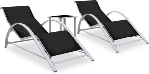 Patio Lounge Chairs,Sunbathing Lounge Chair,Sun Loungers 2 pcs with Table Aluminum BlackIdeal for Garden, Patio, Camping