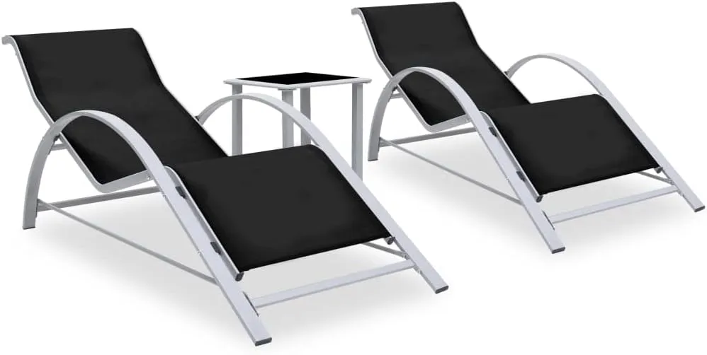 Patio Lounge Chairs,Sunbathing Lounge Chair,Sun Loungers 2 pcs with Table Aluminum BlackIdeal for Garden, Patio, Camping
