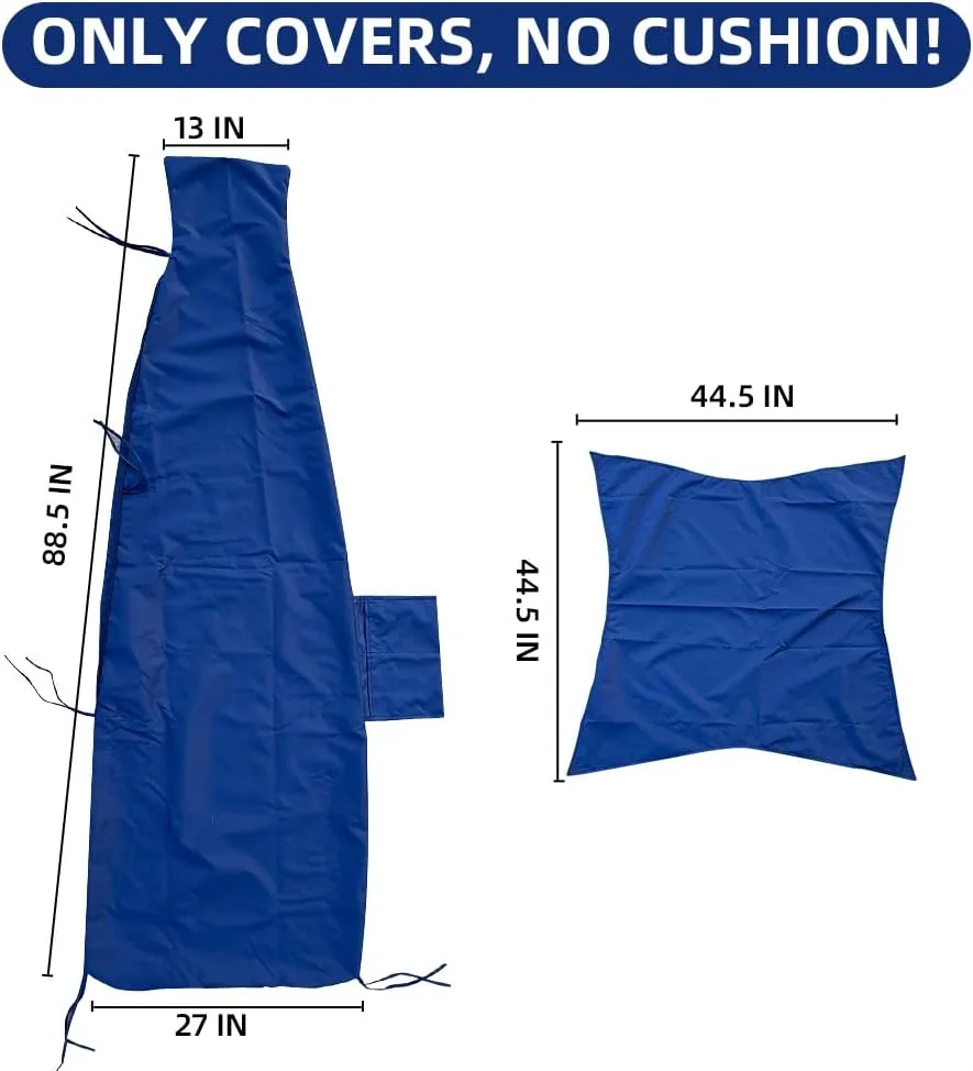 Patio Outdoor Hanging Lounge Chair Cushion Slipcovers with Umbrella Fabric, Waterproof Replacement Cover for Curved Chaise Hammock Swing Chair Pads (Cushion Excluded) Navy Blue