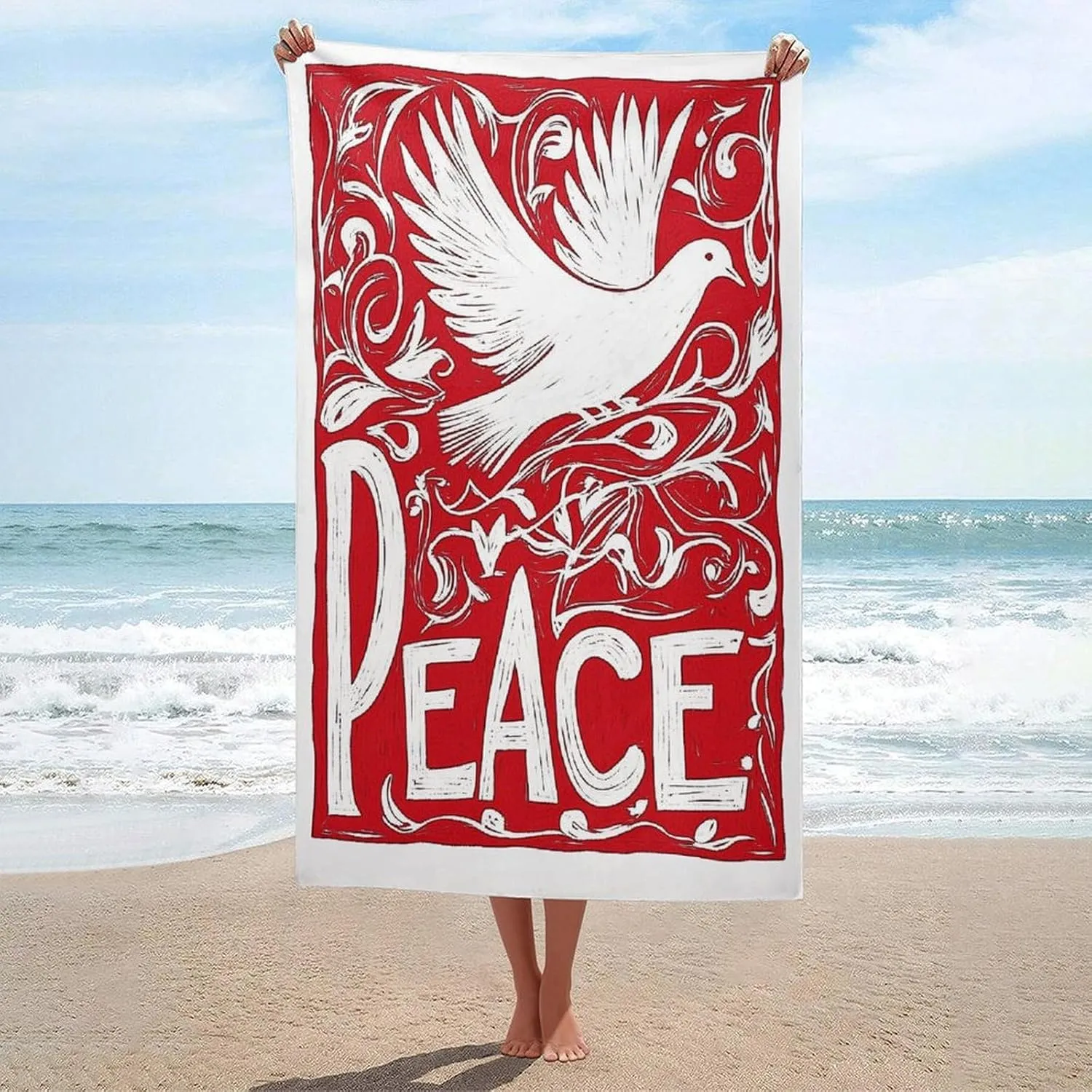 Peace Dove Beach Towel Sand Free Microfiber Large Shower Towels Multipurpose Absorbent for Bathroom Pool 52x32 Inch