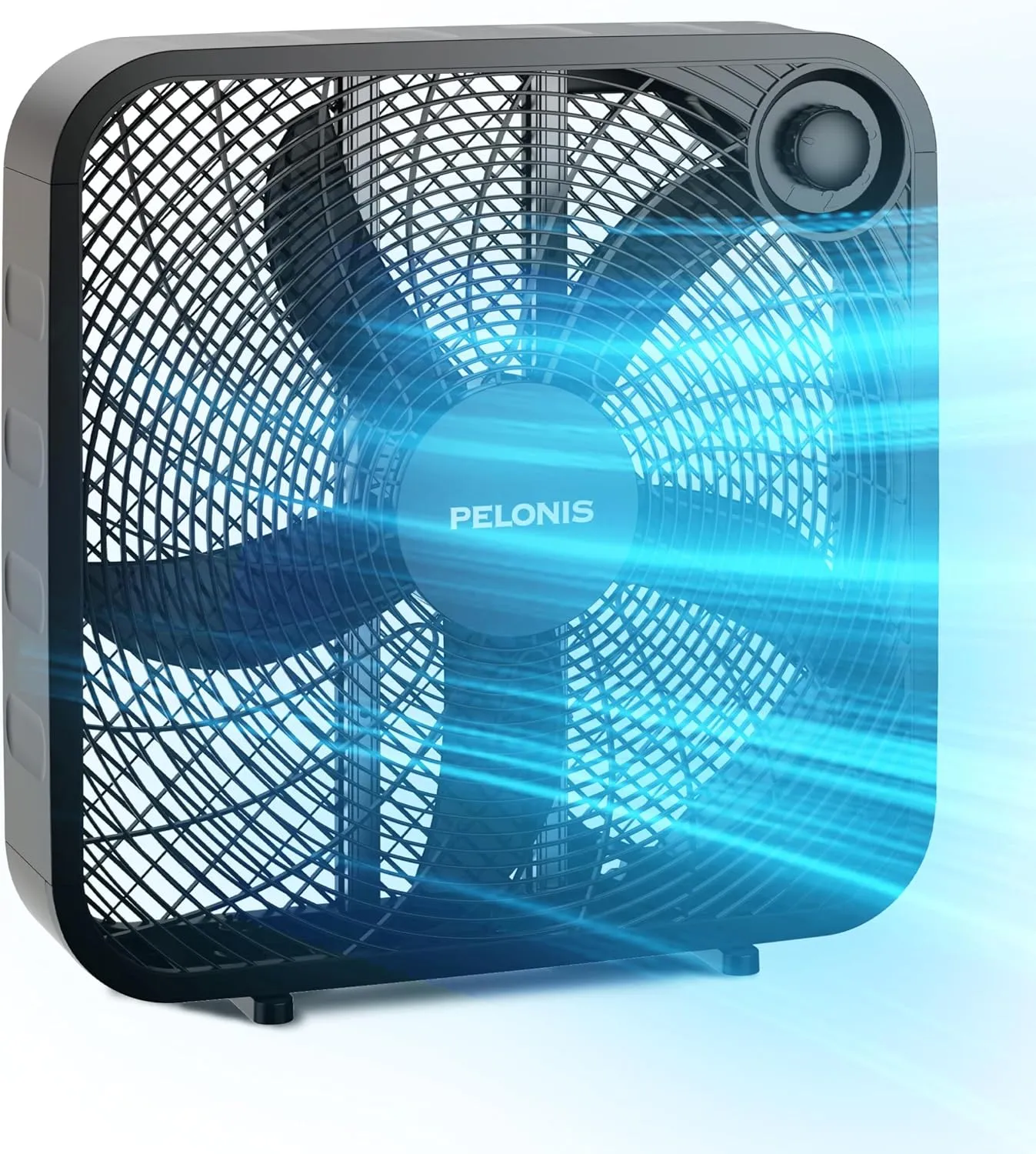 Pelonis Box Fan 20 Inch – Adjustable 3 Speeds For the Perfect Noise Level for Sleeping – 4 Blade Technology Provides Powerful Airflow to Beat the Heat – Sleek Design, Lightweight, Durable, Black