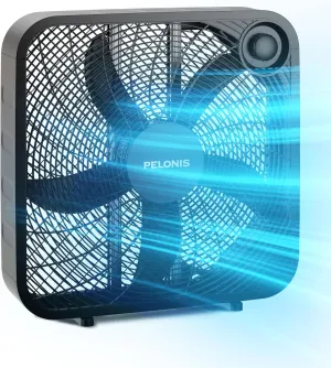 Pelonis Box Fan 20 Inch – Adjustable 3 Speeds For the Perfect Noise Level for Sleeping – 4 Blade Technology Provides Powerful Airflow to Beat the Heat – Sleek Design, Lightweight, Durable, Black