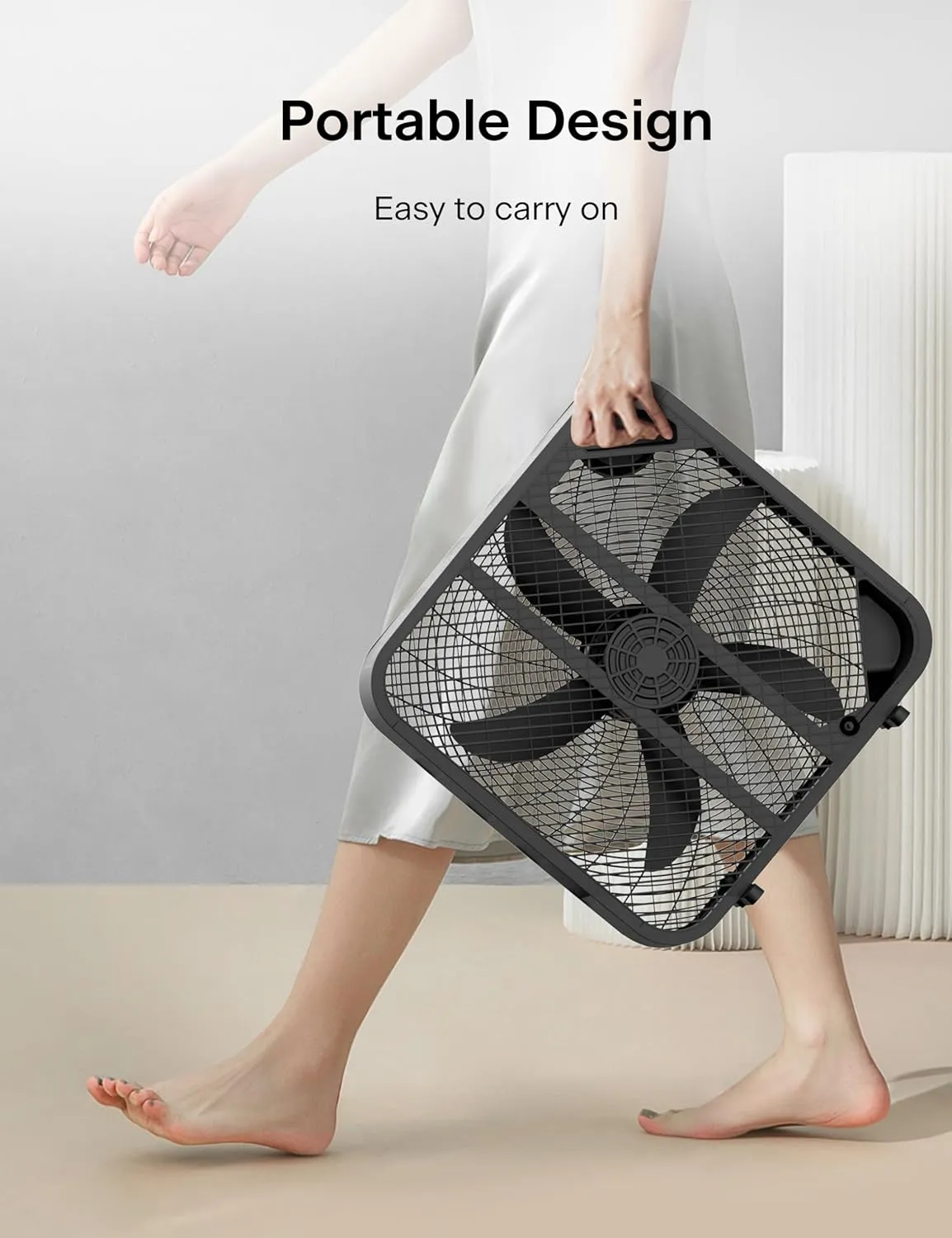 Pelonis Box Fan 20 Inch – Adjustable 3 Speeds For the Perfect Noise Level for Sleeping – 4 Blade Technology Provides Powerful Airflow to Beat the Heat – Sleek Design, Lightweight, Durable, Black