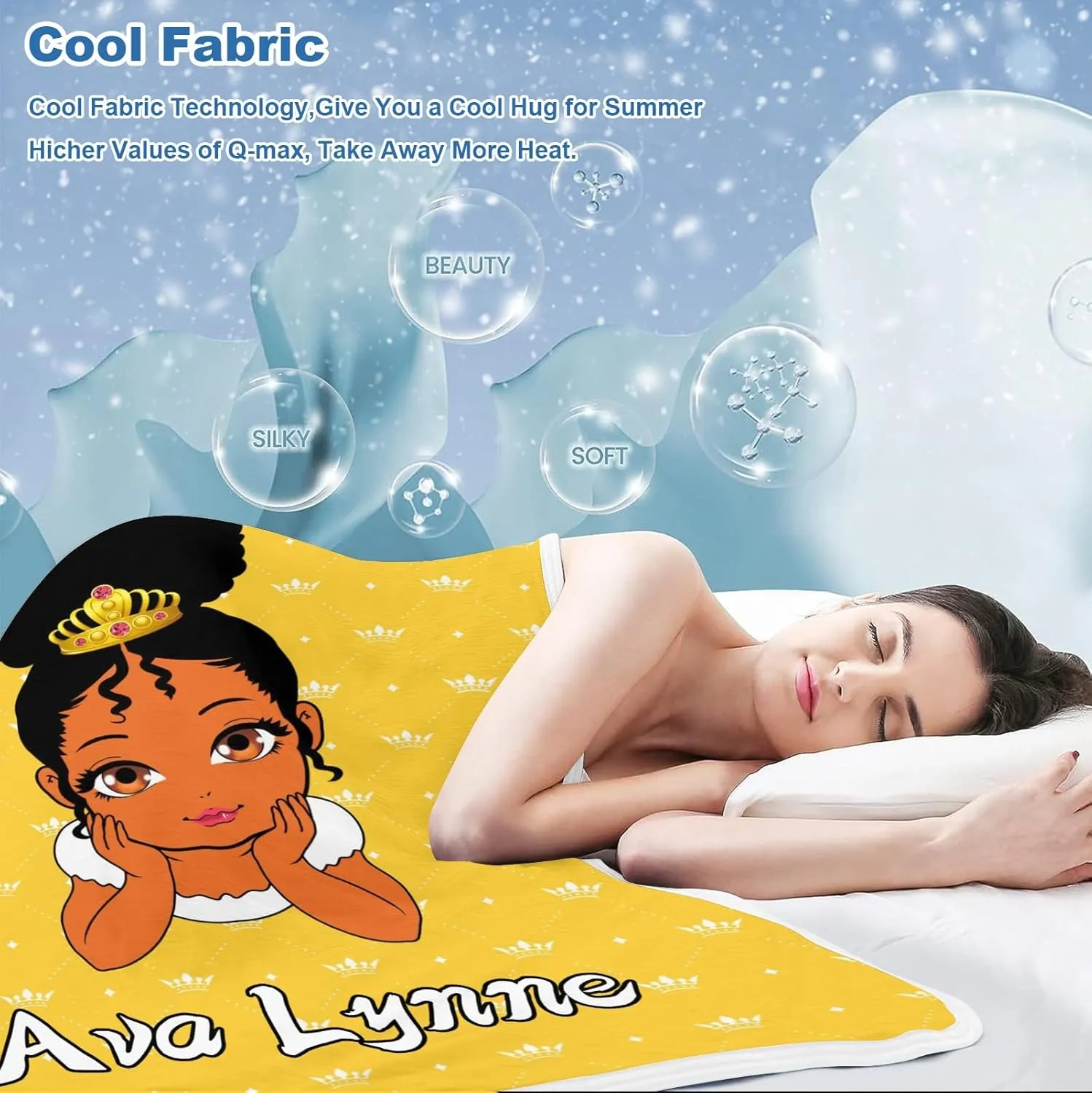 Personalized Lemond Crown Princess Afro Girl Custom Cooling Blanket for Hot Sleeper,40x50 Inches for Boys Girls Men Women Pets,for Bedroom, Sofa,Camping Travel