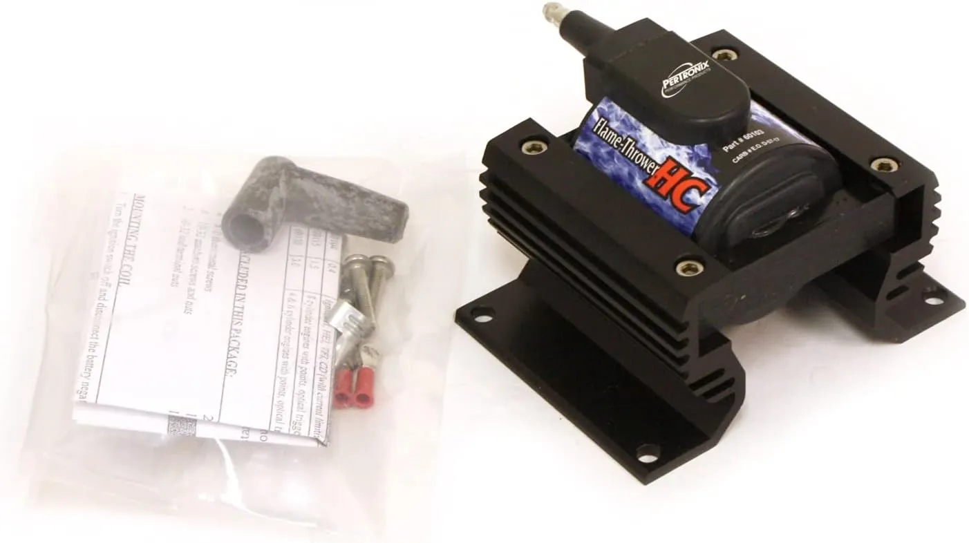 Pertronix 60103 Flame-Thrower HC E-Core Ignition Coil, 60,000 Volt 0.32 Ohm, 12 Volt, Black